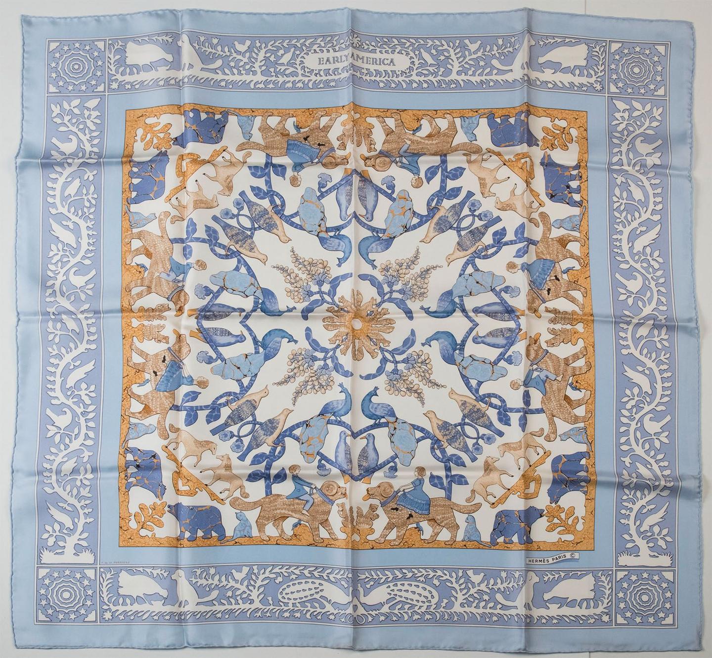エルメス スカーフ「アーリーアメリカ」blue バリエーション